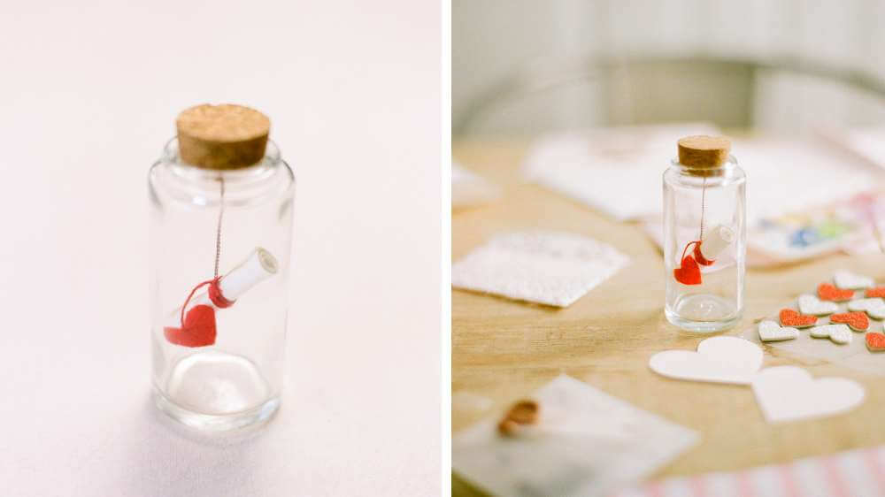 Idée déco petit message d’amour enfermé dans un bocal thème champêtre